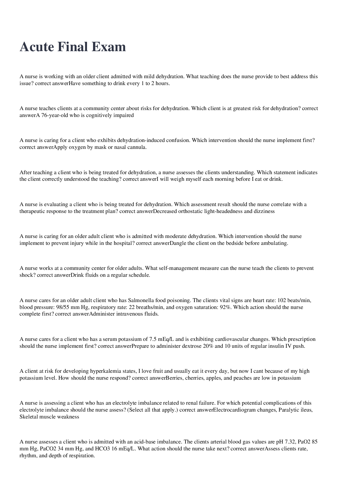 Preview image for ACUTE FINAL EXAM 2022/2023 with 100% correct answers